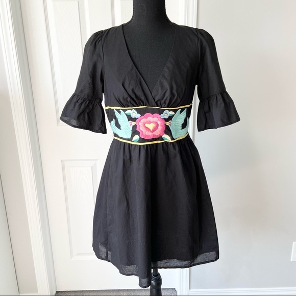 VaVa by Joy Han  Boho Floral Birds Embroidery Bell Sleeve Dress - Picture 1 of 16